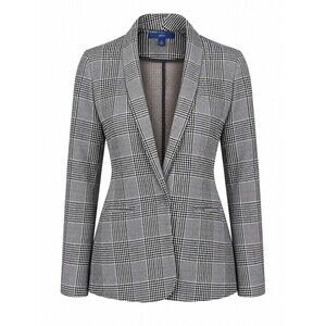 APT. 9 Women’s Plaid Open Front Blazer Medium Black White Career Office Jacket